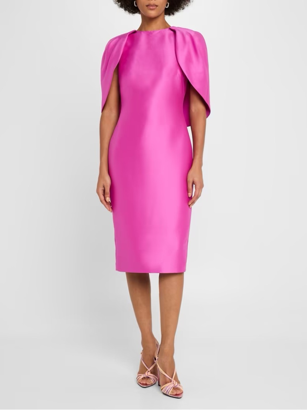 Badgley Mischka Fuchsia Cape-Sleeve Midi Sheath Dress - Picture 2 of 6